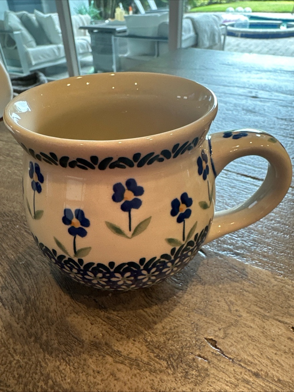 Bolesławiec Polish Pottery Mug Handpainted “Forget Me Not” Pattern